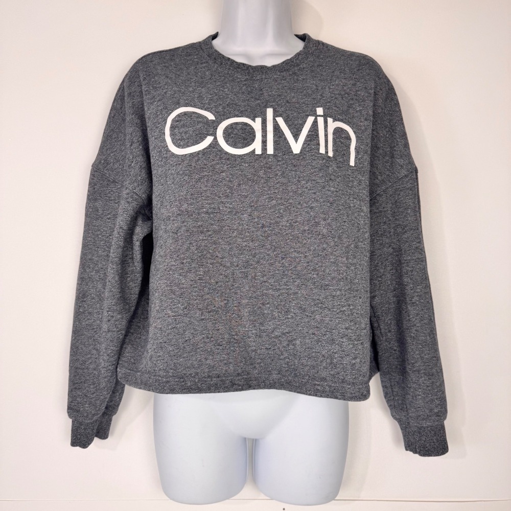 Calvin Klein Sweatshirt Women S Gray Logo Cropped Pullover Casual Athleisure